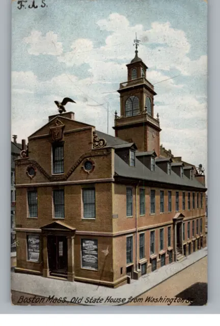 Postcard - Old State House from Washington Boston Mass