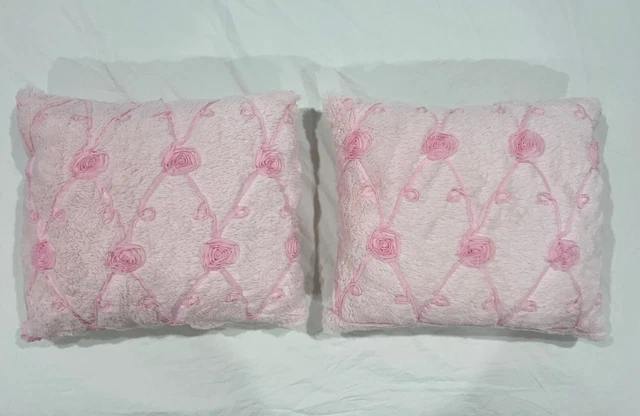 Faux Pink 3D Roses Accent Cushions For Nursery Girl Room Aprox. 16 X 14 Set Of 2
