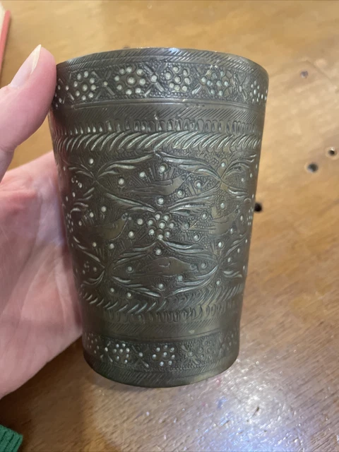 Vintage Etched Brass Lassi Cup Ee