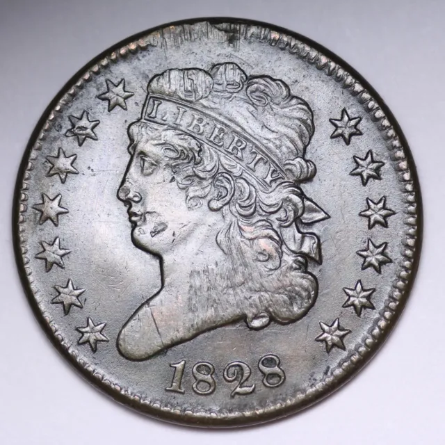 1828 13 STARS Classic Head Half Cent CHOICE AU FREE SHIPPING E100 XFM