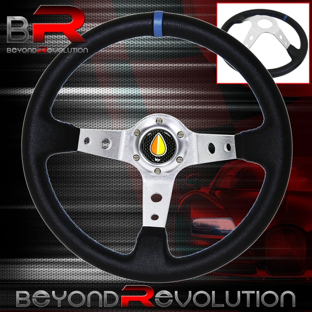 Koreisha Blue Stitching Deep Dish Black Steering Wheel Silver Aluminum Center