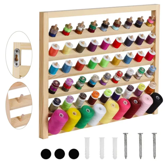54-Spool Wall Mounted Wooden Thread Holder Sewing Thread Rack with