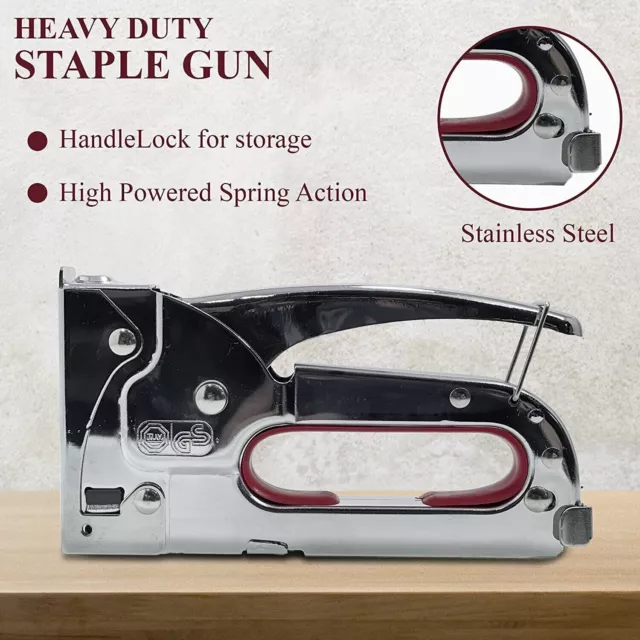 Heavy Duty Staple Gun Trigger Tacker Nail Wood Upholstery Stapler + 500 Staples