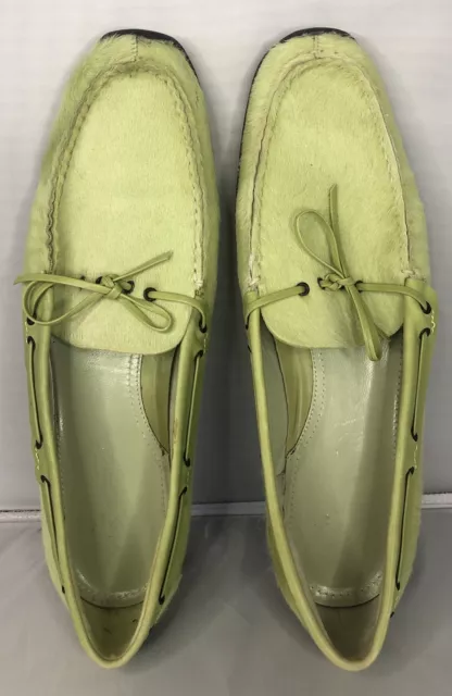 VIA SPIGA Flat Dress Shoes LOAFERS Women's Size 8M Calf Hair? Bright Green Italy