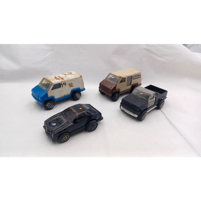 LOT OF 4 Vintage Tonka Corp Pickup Truck Cargo Vans Black Tan Blue Die