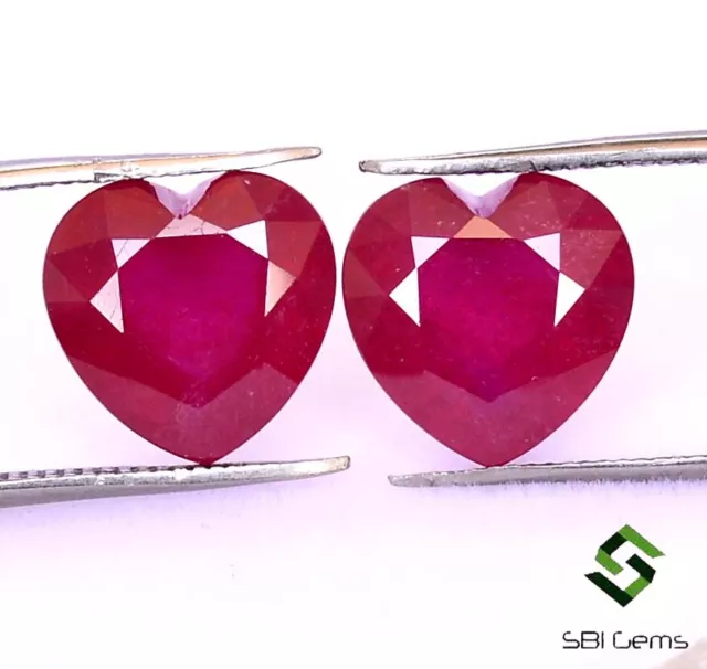 10.33 CTS Natural Ruby Heart Shape Cut Pair 10x10 mm Deep Red Color Loose Gems
