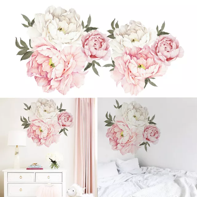 Pink Peony Rose Flower Blossom Wall Stickers Kids Art Baby Nursery Decor Decal