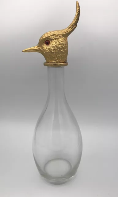 CARAFE Type Bouteille en VERRE et Bouchon à Tête d’OISEAU En métal Doré 35,5 Cm