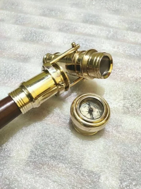 Télescope caché vintage en laiton avec poignée de tête d'horloge bâton de...