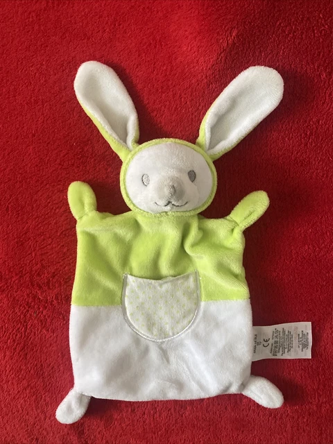 Doudou Plat Grain De Ble Zannier Lapin Blanc Vert Poche Etoile Etat Neuf
