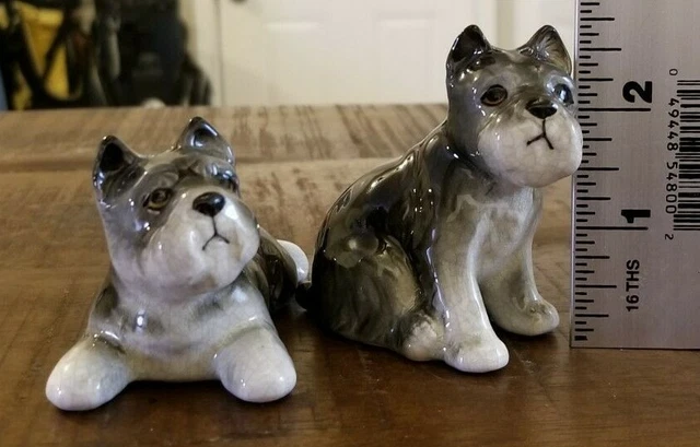 Vtg Takahashi MCM Schnauzer Dog Salt & Pepper Shakers Figurine Porcelain JAPAN