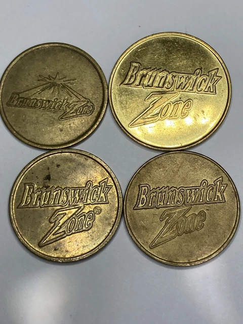4 VINTAGE BRUNSWICK ZONE BOWLING ARCADE TOKENS DIFFERENT TYPES AND ...