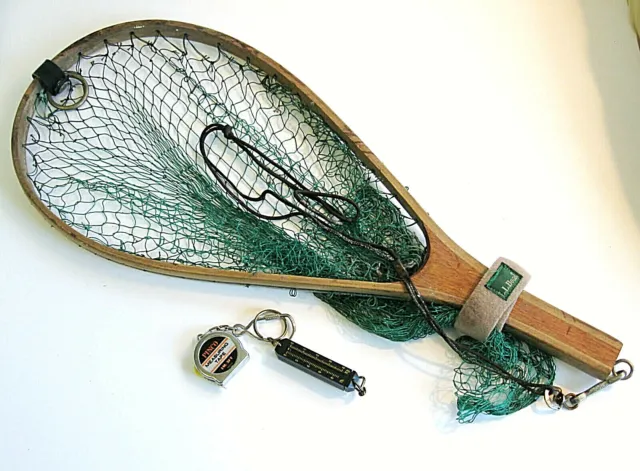 VINTAGE TROUT FISHING Net by LL Bean Original Wooden Frame + Scale & Tape  $35.00 - PicClick