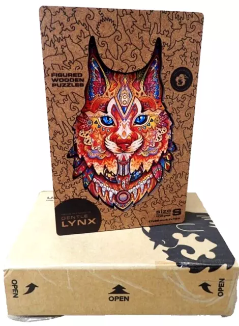 Unidragon Wooden Jig Saw Puzzle GENTLE LYNX Size S 105 pc NIB