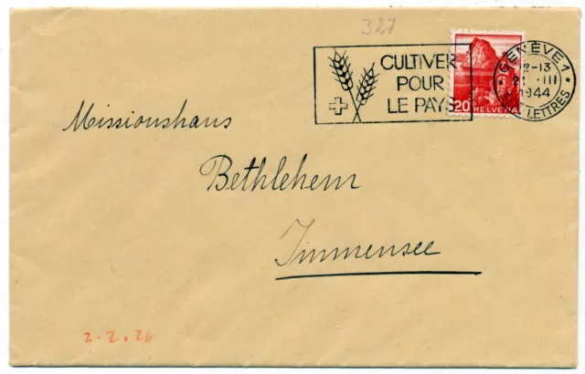 Schweiz - 1944 Einzelfrankatur -Sonderstempel Landwirtschaft Weizenähren-Geneve