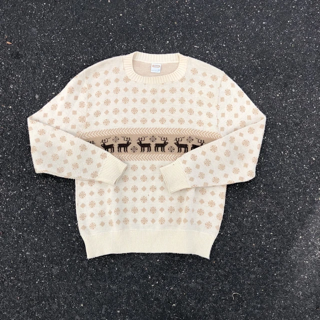 Vintage Men's Drummond Reindeer Knit Sweater Polo Christmas 60’s Tan XL