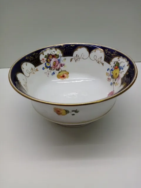 Rare Old Porcelain Cobalt Blue Gilded Floral Serving or Cereal Bowl