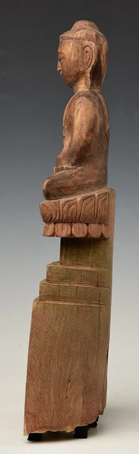 18th Century, Shan, Antique Burmese Wooden Seated Buddha 7