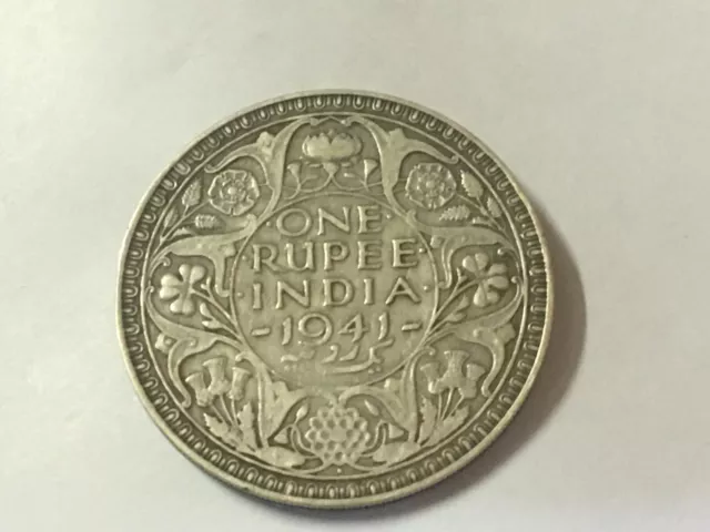 Vintage Antiguo George VI Rey Emperador Una Rupia India 1941 Raro Plata Moneda