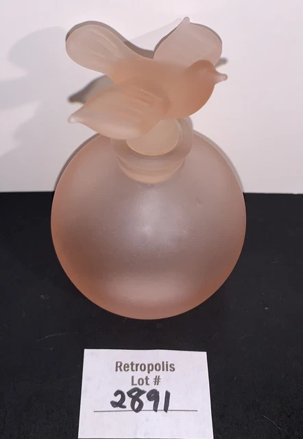 Vintage Pink Frosted Satin Glass Perfume Bottle with Glass Bird Stopper