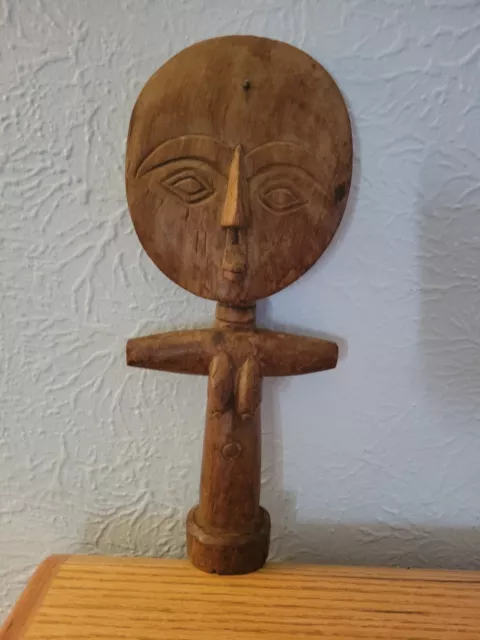 Vintage West African Fertility Doll Hand Carved Wood Statue 14"
