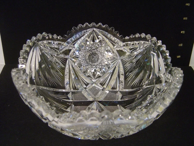 Vintage American Brilliant Bowl Hobstars, Fans And Star Pattern On Bottom 8" Dia