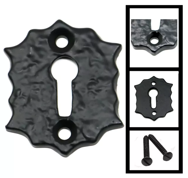 Black Antique Iron Floral Ornate Escutcheon Lock Keyhole Cover Plates & Fixings