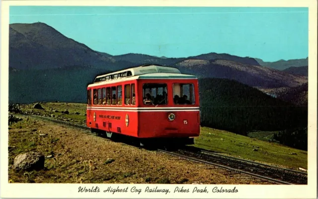 Postcard 1972 World's Highest COG Railway Red Pikes Peak Colorado A33