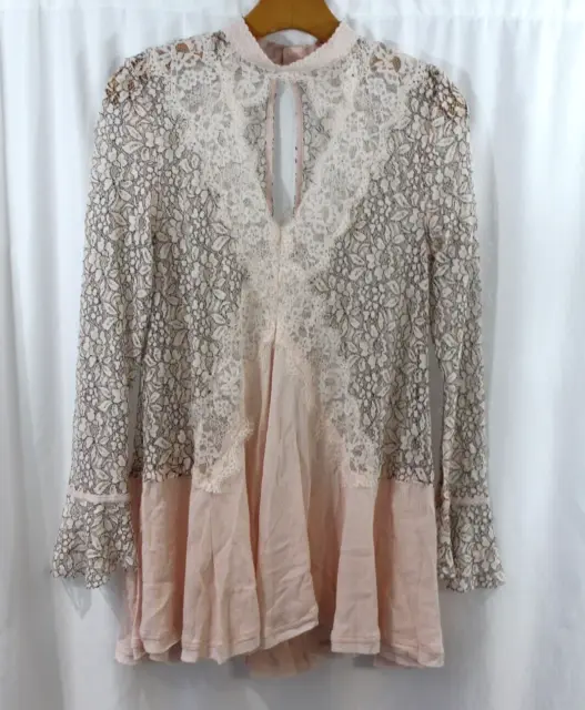 Free People Womens Light Pink Tell Tale Sheer Lace Tunic Dress S