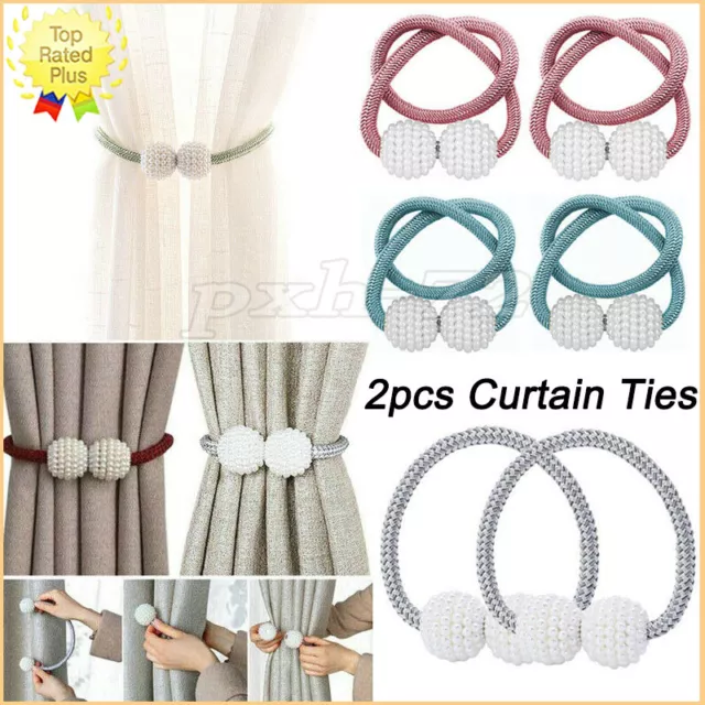 2PCS Magnetic Curtain Tie Backs Grey Holdbacks Buckle Curtain Clips Rope Strap
