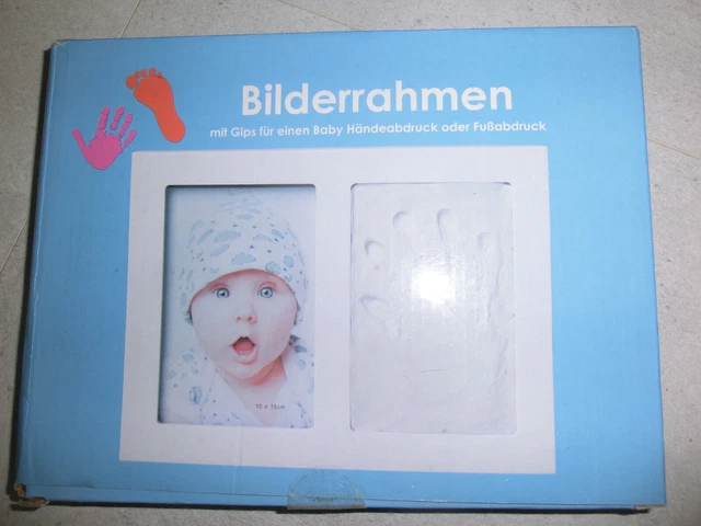 Bilderrahmen Weiß mit Gips für Baby Handabdruck oder Fußabdruck Modelieren neu