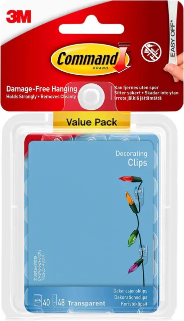 Command Decorating Clips, Value Pack of 40 Mini Hooks and 48 Small Adhesive - -