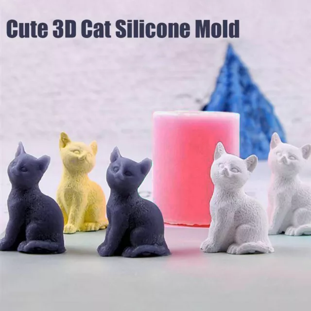Bricolage Cire moulée Moule à savon Moule à chat Moule de bougie en silicone 3D