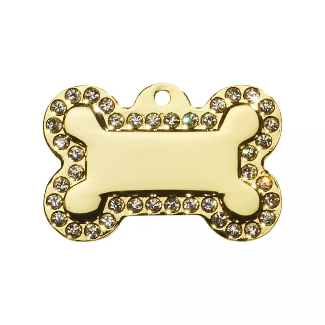 Adressanhänger mit Gravur - Knochen klein mit Strass - gold Hund Schmuckanhänger