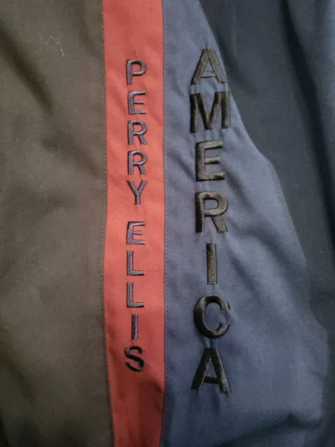 VINTAGE PERRY ELLIS America Stripped Zip Lightweight Windbreaker Jacket ...
