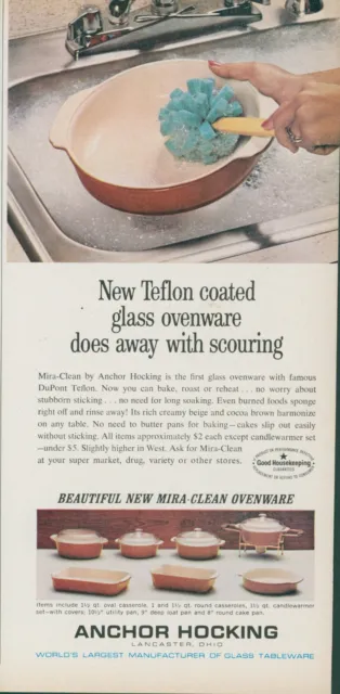 1965 Anchor Hocking Teflon Glass Ovenware Soapy Water Sponge Vtg Print Ad GH2