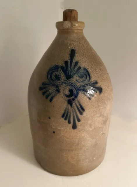 Antique 19th century Worcester stoneware 2-gallon jug with cobalt floral design