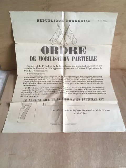 AFFICHE ORDRE DE MOBILISATION PARTIELLE. REPUBLIQUE FRANCAISE Modèle 7001 g.