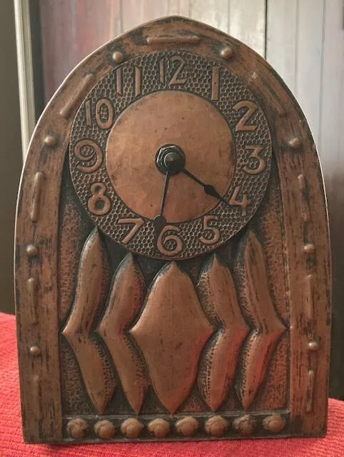 Arts and Craft Inspired Copper Small Mantel Clock with Lovely Detail