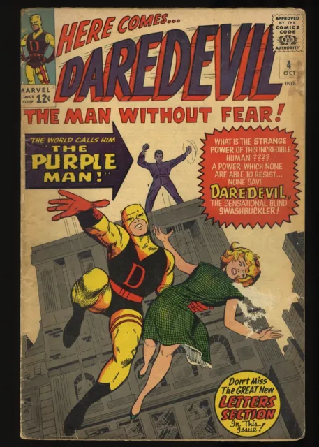 Daredevil #4 GD/VG 3.0 1st Appearance Killgrave, the Purple Man! Marvel 1964