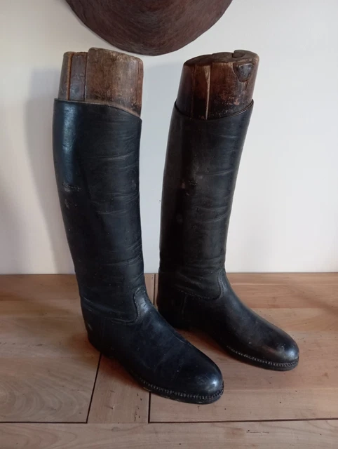 Bottes Cuir Cheval Maxwell London - Pointure 42, Noir, Avec Embauchoirs, Occasion Vintage