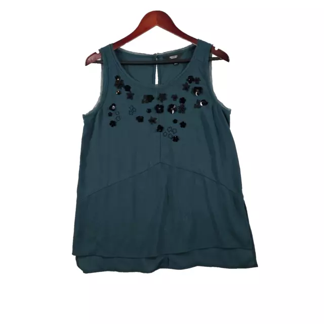 Simply Vera Vera Wang Womens Tank Top Embellished Sleeveless Teal Blue Medium