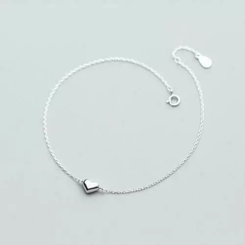 9" Heart Beads Anklets Chain Dainty Women's 14k White Gold Over 925 Silver