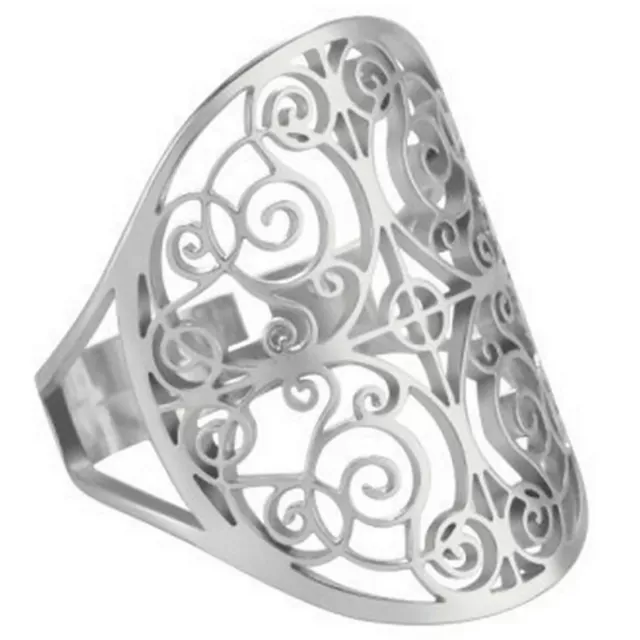 Filigree Boho Ring Womens Silver Stainless Steel Victorian Style Bohemian Band