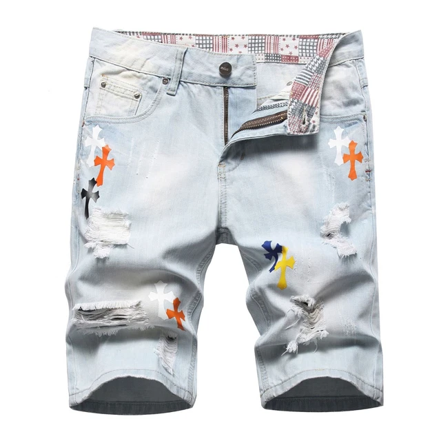 Men's Denim Shorts Rip Jeans Casual Pants Slim Fit Shorts Half Pants Blue Jeans