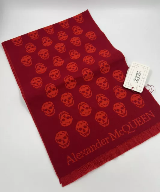 Unisex Alexander Mcqueen Upside Down Reversible Skull Wool Scarf In Lacquer Red