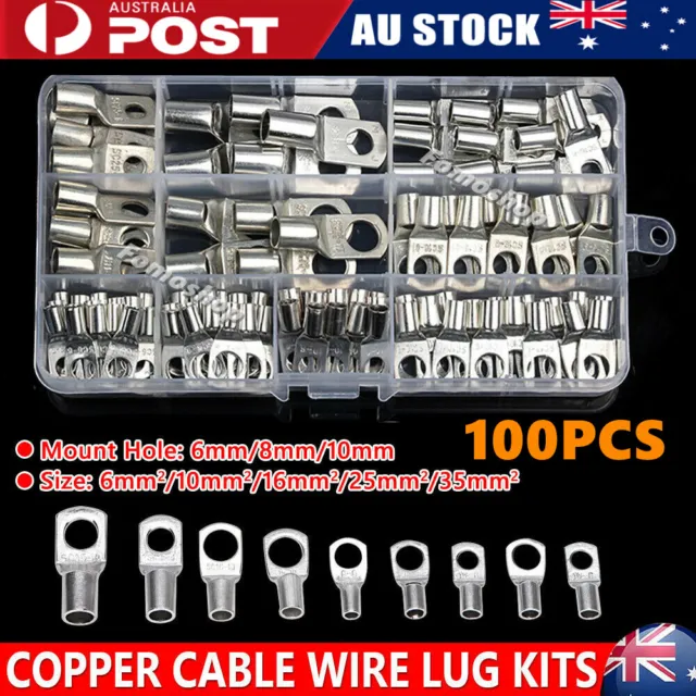 100X Copper Cable Lugs Eyelets Ring End Electric Wire Connector Crimper Terminal