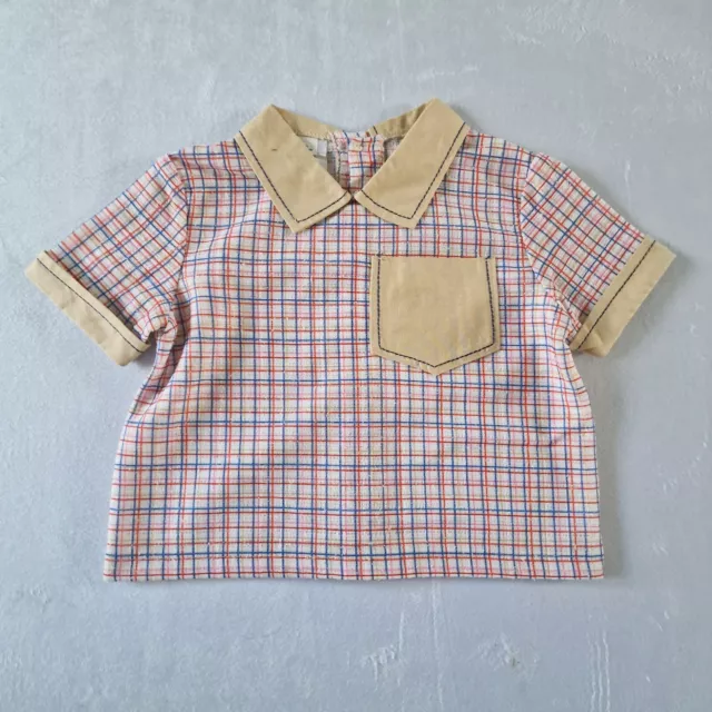 Vintage 60s/70s Baby Top -6 months- Check Polyester Deadstock Made England KA82