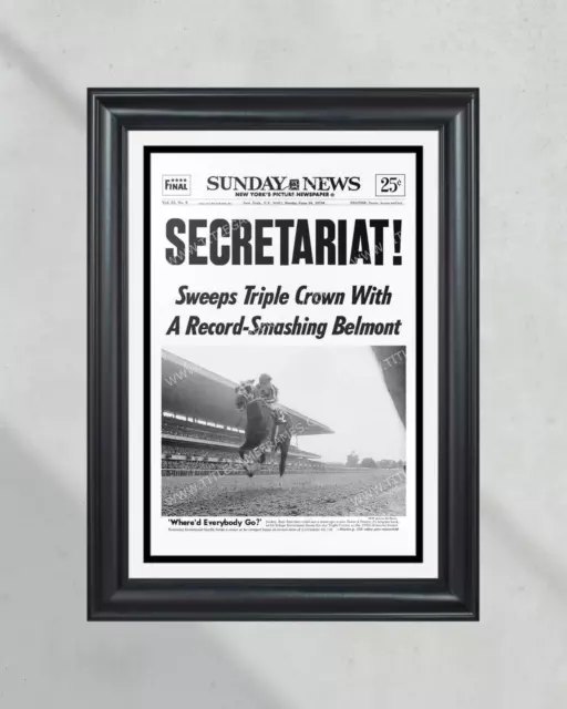 1973 Secretariat Triple Crown Winner Framed Newspaper Print