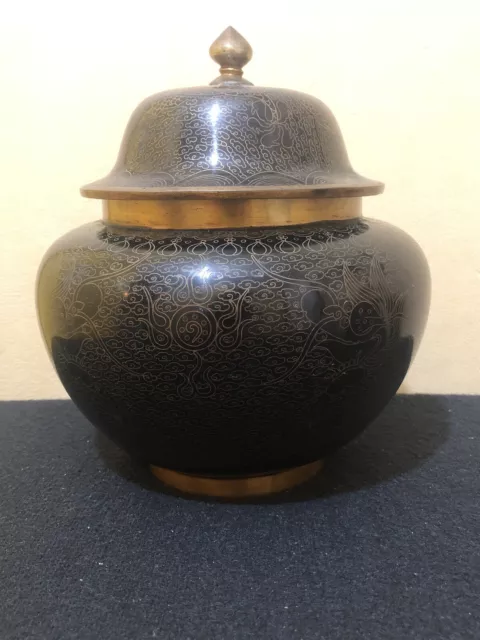 Fine Antique Chinese Cloisonné Jar With Lid Dragon Pattern 19th Century